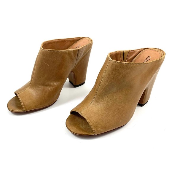 NICOLE beige leather peep toe high heel slides - Picture 9 of 11